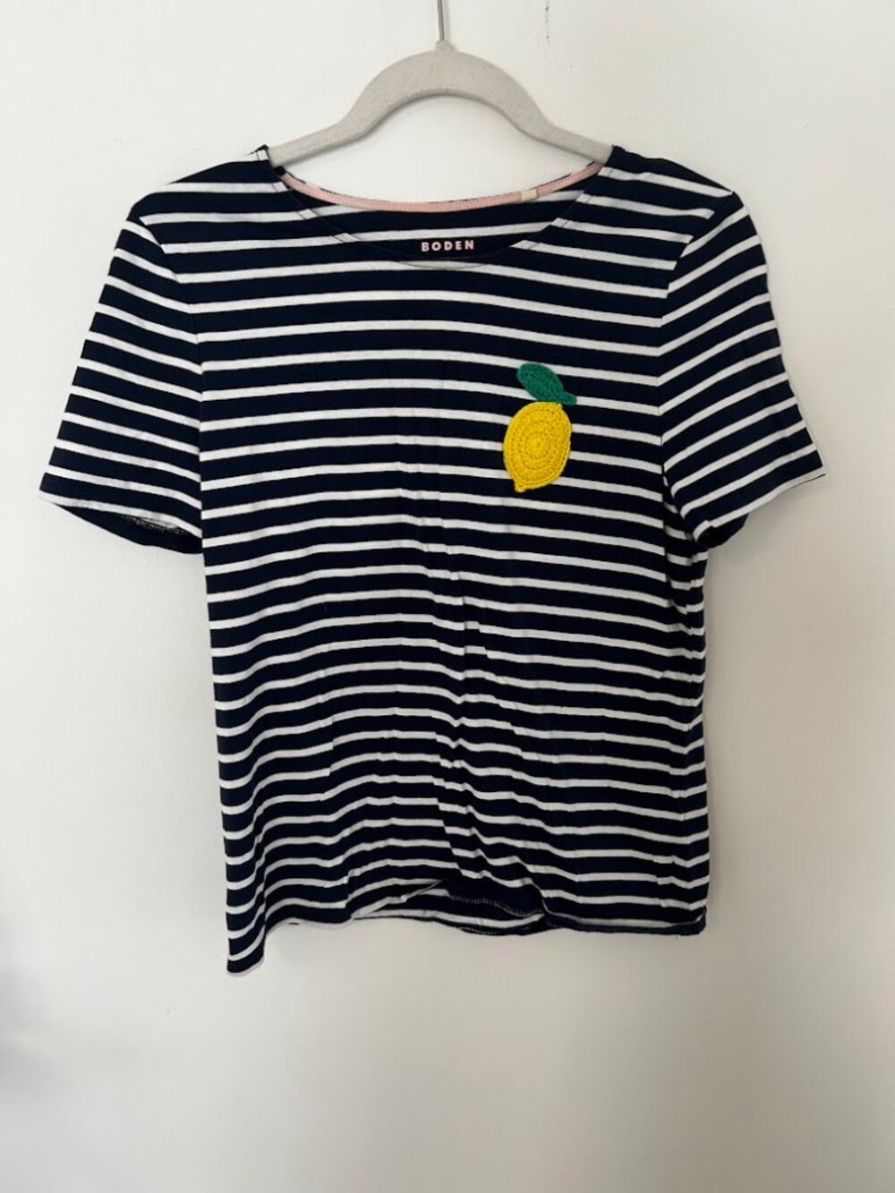 Boden nautical-striped top with lemon detail
